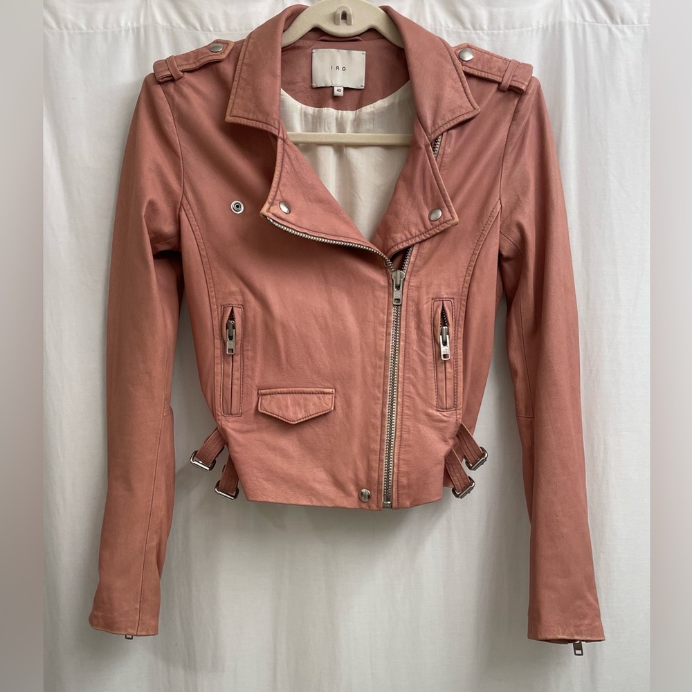 IRO ASHVILLE Biker Jacket Mauve Pink Front Pockets Zippered Cuffs Sz 40 E/8 US